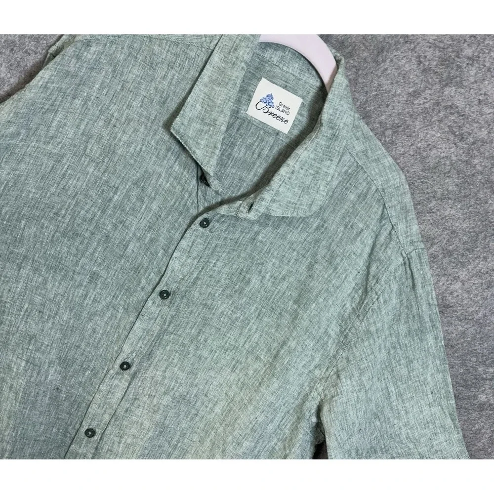 Greek Island Breeze Linen Shirt Mens 2XL XXL Green Lightweight - SIZE‎ NOTE